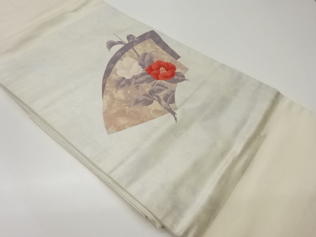 引箔地紙に椿模様織出し名古屋帯